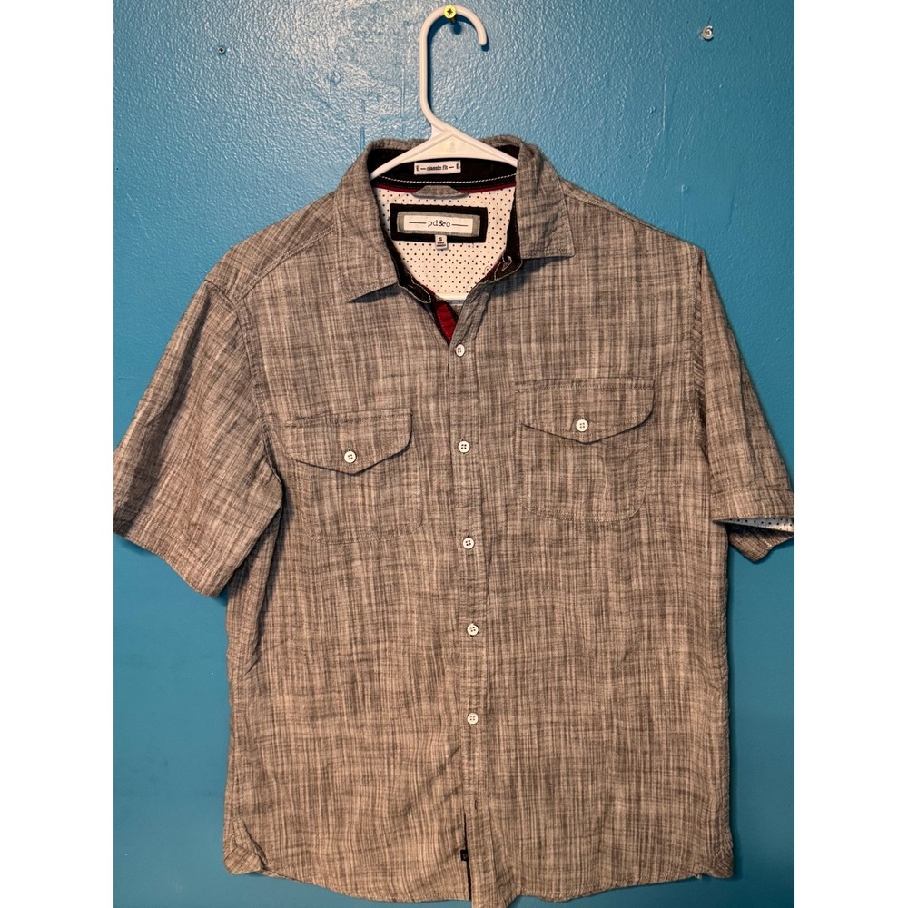 Paper Denim & Cloth  Mens Gray Short Sleeve Button Down Shirt Classic Fit